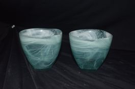 2x Glas Becher Smoked Weiss/Blau Handarbeit Unikat Zustan...