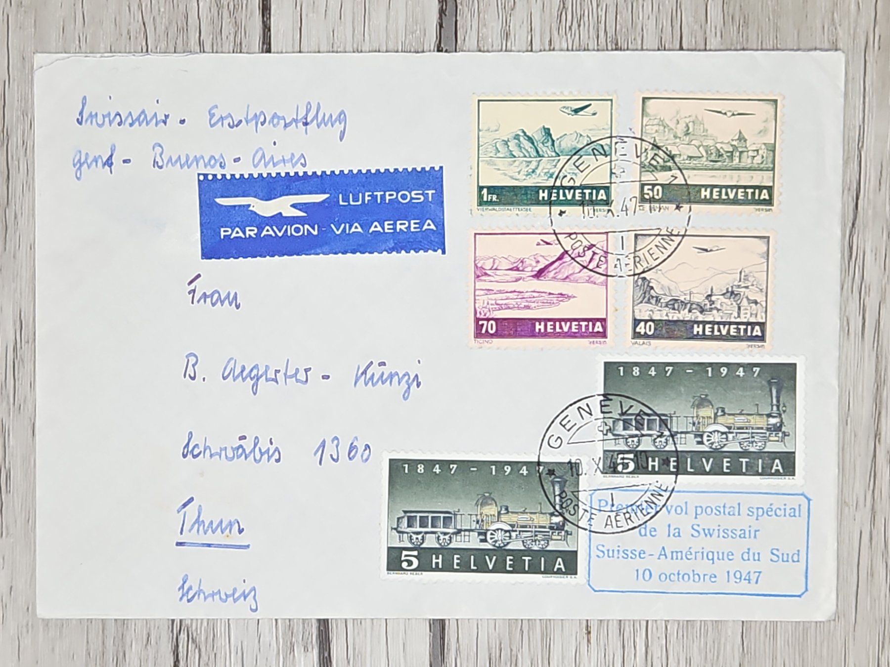 Alle Briefmarken: CL07 Enveloppe + Timbre Suisse 1947 – Gebraucht aus Cousset von Patrick_Collections