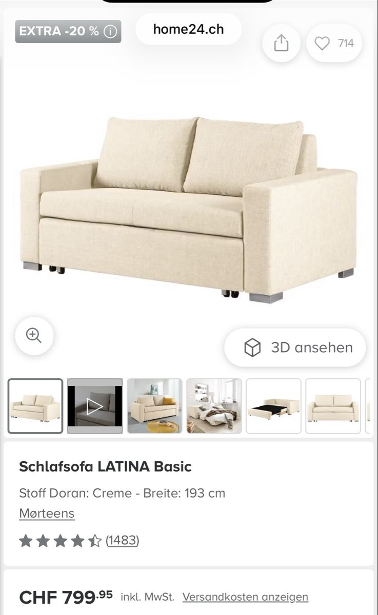 Divani: Schlafsofa LATINA Basic, Cremé, 193cm breit, Top Zustand! – Usato da Horw venduto da mirma 6