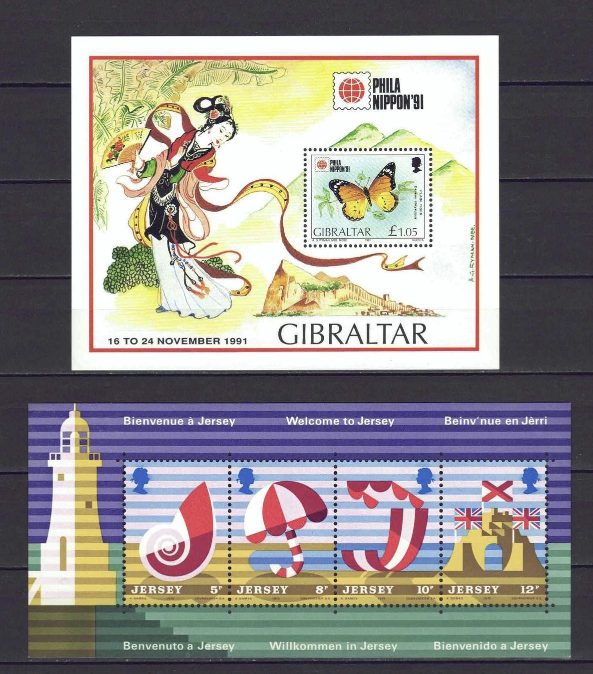 Tutti i francobolli: Gibraltar/Jersey/Gurnsey 4 Blocks postfrisch** – Usato da Basel venduto da Pfefferschootte