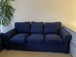 EKTORP 3-Sitzer Schlafsofa blauer&weißer Stoffbezug Verfügba