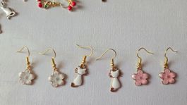 Goldfarben Ohrringe Hänger Set Katzen Blumen Neu🐈🦋🌸