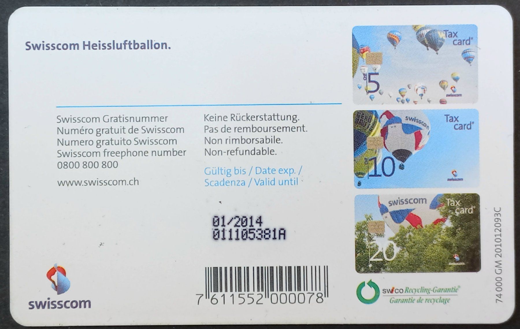 Swisscom Schede telefoniche: Taxcard Swisscom - Heissluftballon - CH – Usato da Niederuzwil venduto da lubimaja 1