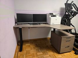 Elektrisch höhenverstellbarer Pult, Rollkorpus & Stuhl