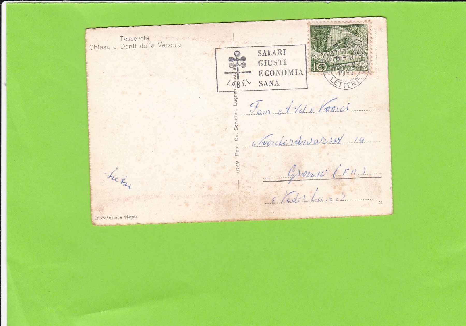 Cartoline postali: Tesserete-Chiesa e Denti della Vecchina – Usato da St. Peterzell venduto da neckertal 1