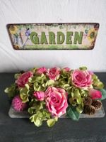 🌞Rosen - Hortensien Gesteck im Holz Tablett GARDEN