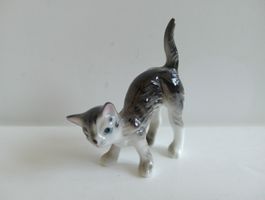Vintage Katze Porzellan Miniatur Grau Top Zustand Bone China