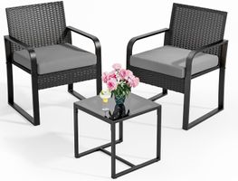 Rattan Gartenmoebel Set fuer 2 Personen Balkon Terrasse Grau