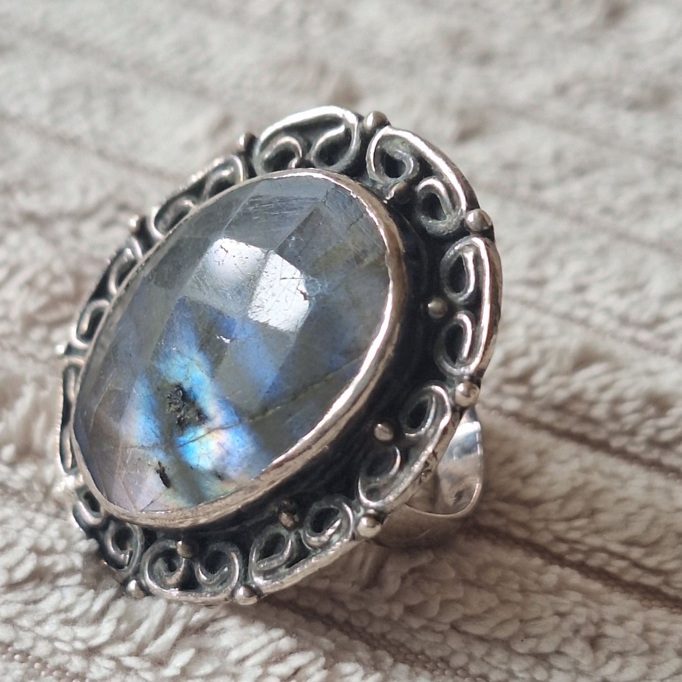 Anelli: Silberring mit Labradorit Edelstein, Vintage Stil💍 – Usato da Aeugstertal venduto da firefly33 4