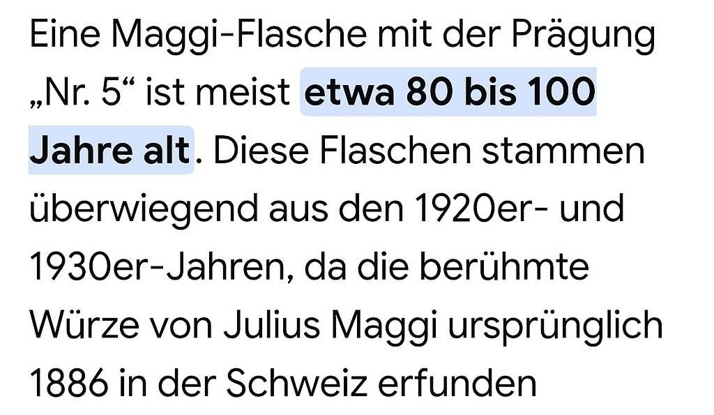 Flaschen: Maggi 1l flasche nr.5 von 1920/30 – Gebraucht aus Riehen von harald13
