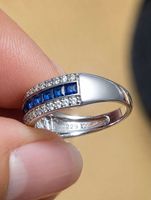 SCHNÄPPCHEN – 925 SILBER RING BLAU WEISS – GR. 56 – ELEGANTE