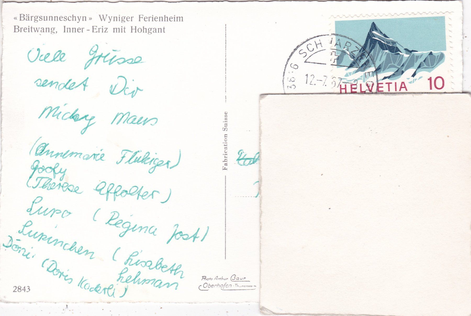 Cartoline postali: " Bärgsunneschyn " Wyniger Ferienheim Breitwang  Inner-Eriz – Usato da Herisau venduto da Lisegrat2008 1