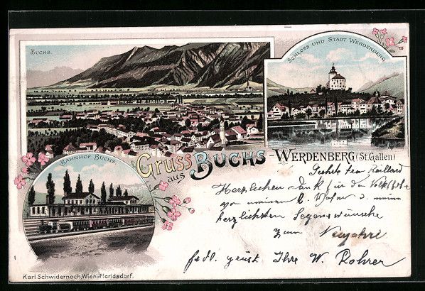 Ansichtskarten: Litho Buchs, Bahnhof, Schloss Werdenberg – Gebraucht aus Berlin von bartko-reher