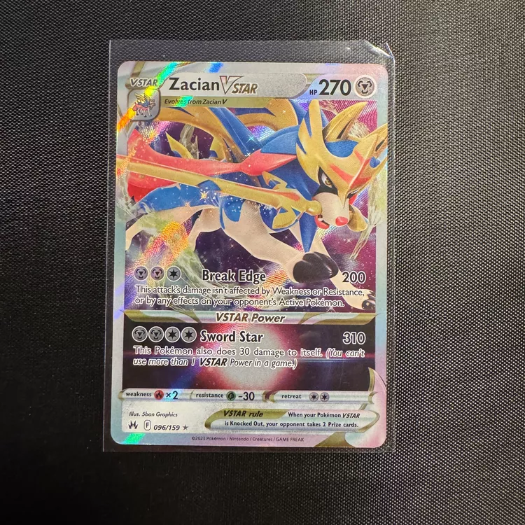 Zacian VSTAR Pokémon – Carte SWSH Crown Zenith 096/159 – Rare, 270 HP, Attaque 310 Dégâts
