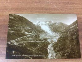 Alte Ansichtskarte Grimsel mit Furkastrasse und Gletscher