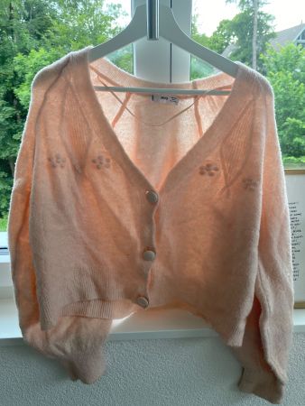 Mango Kurz-Strickjacke Blumenprint Gr. L apricot