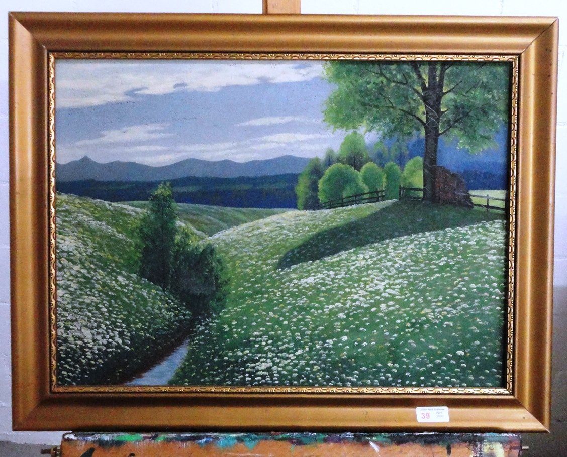 Tableaux: Schweizer Schule Blumenlandschaft Ölbild signiert – D'occasion à zurich par Skauktion