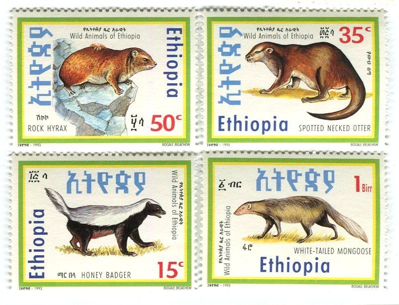 Briefmarken Manguste, Fleckenhalsotter, Honigdachs Äthiopien (Neu und ...