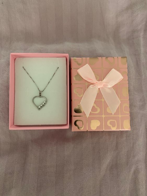 KissYan Silber Herz Kette Damen - Edelstahl Halskette Mit Zirkon Steinen