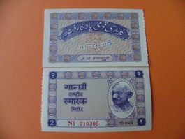 Indien, Gandhi-Khadi-Schein, 2 Rupien 1957, Unc