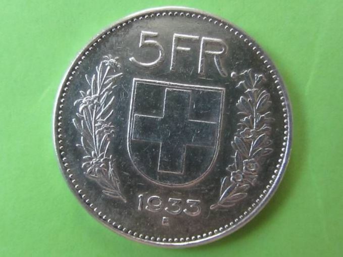 Alle Münzen: 5 Franken Münze,  Silber 0.835, 1933 – Gebraucht aus Malters von Hausi88