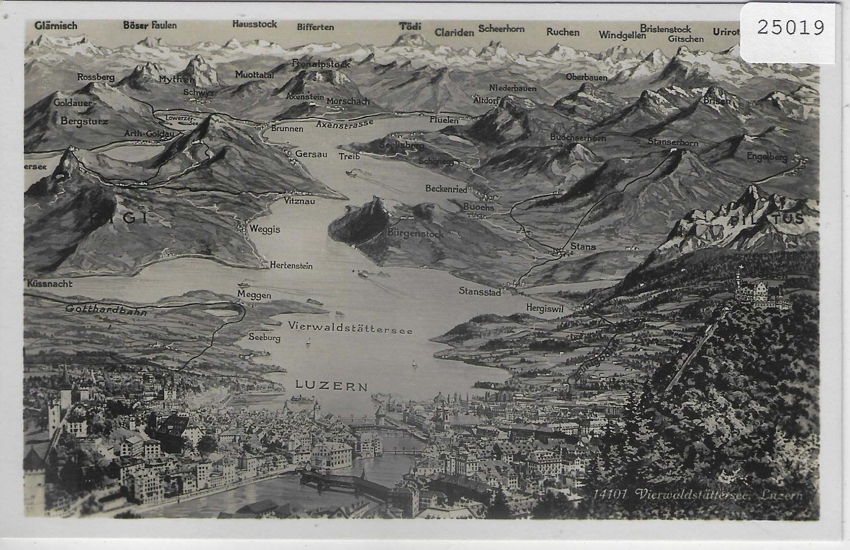 Cartine & Atlanti: Panorama vom Vierwaldstättersee - Luzern – Antico da Ettingen venduto da Kartenplanet