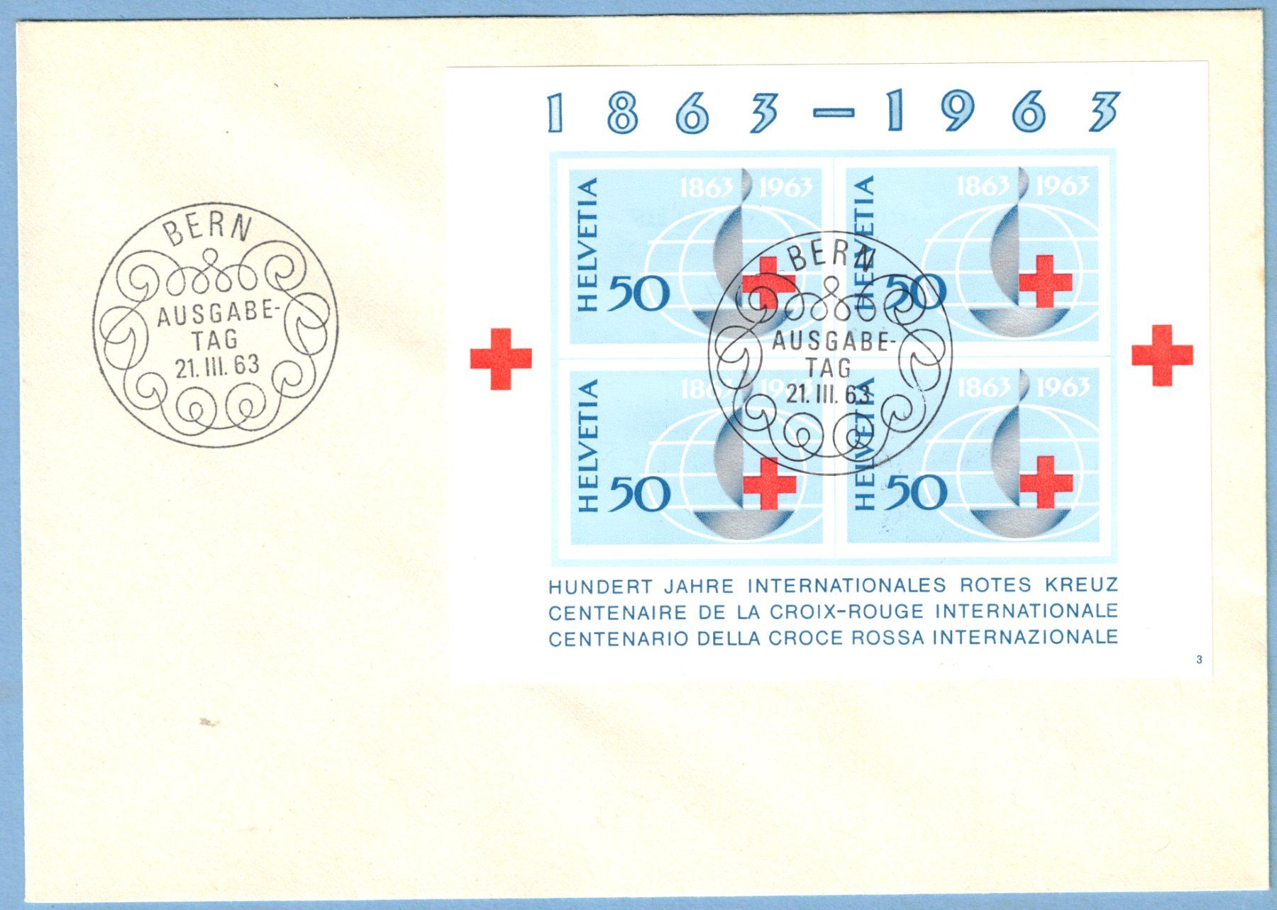 Tutti i francobolli: 1963  FDC  Jub. - Block    ROTES KREUZ – Usato da Mellingen venduto da Ginger