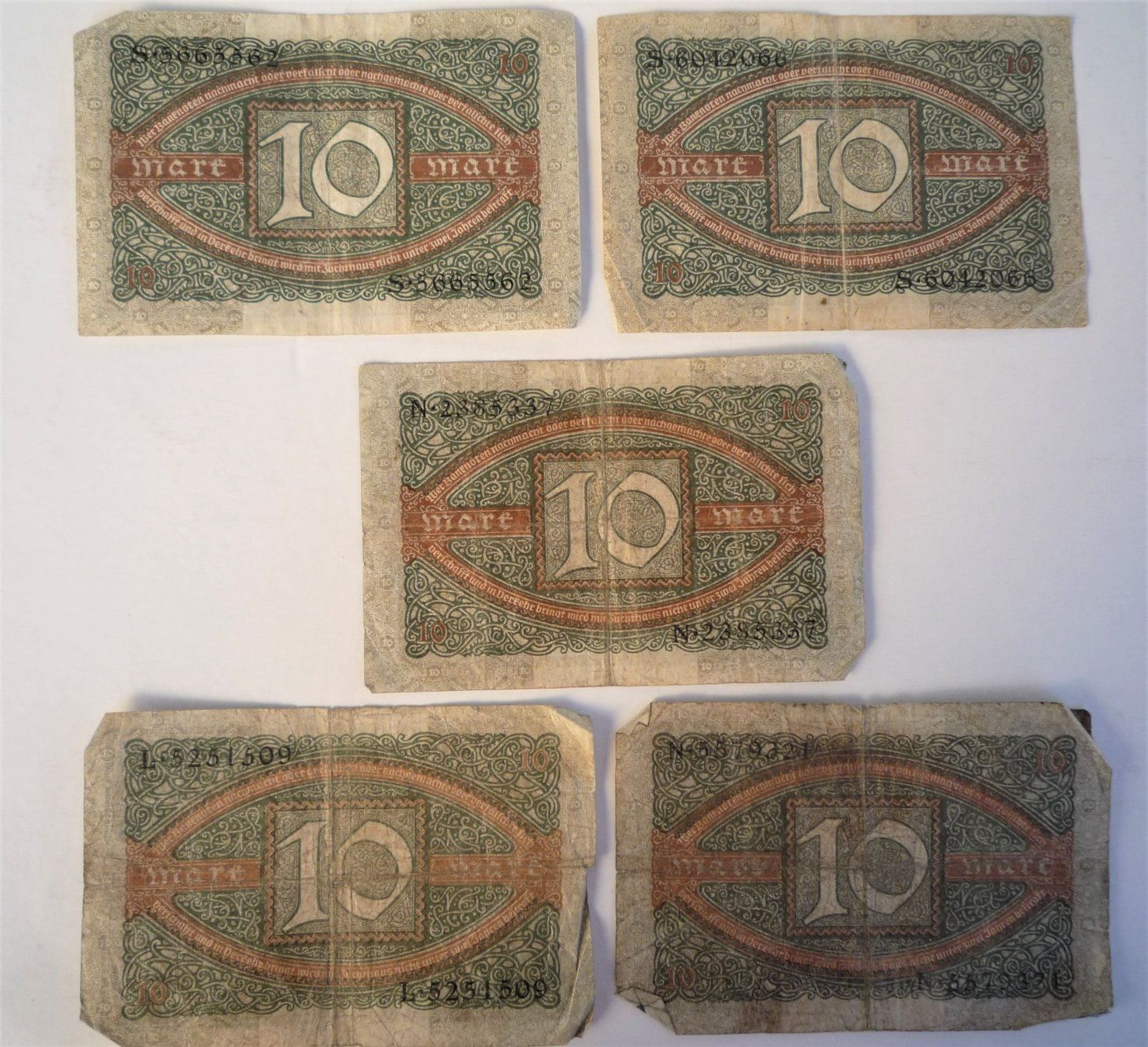 Banconote: 5  x 10 Mark Reichsbanknote – Usato da Rafz venduto da Sonnenblume305 1
