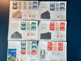 6 Briefe, Kehrdrucke mit Zwischensteg, 1970, Vollstempel