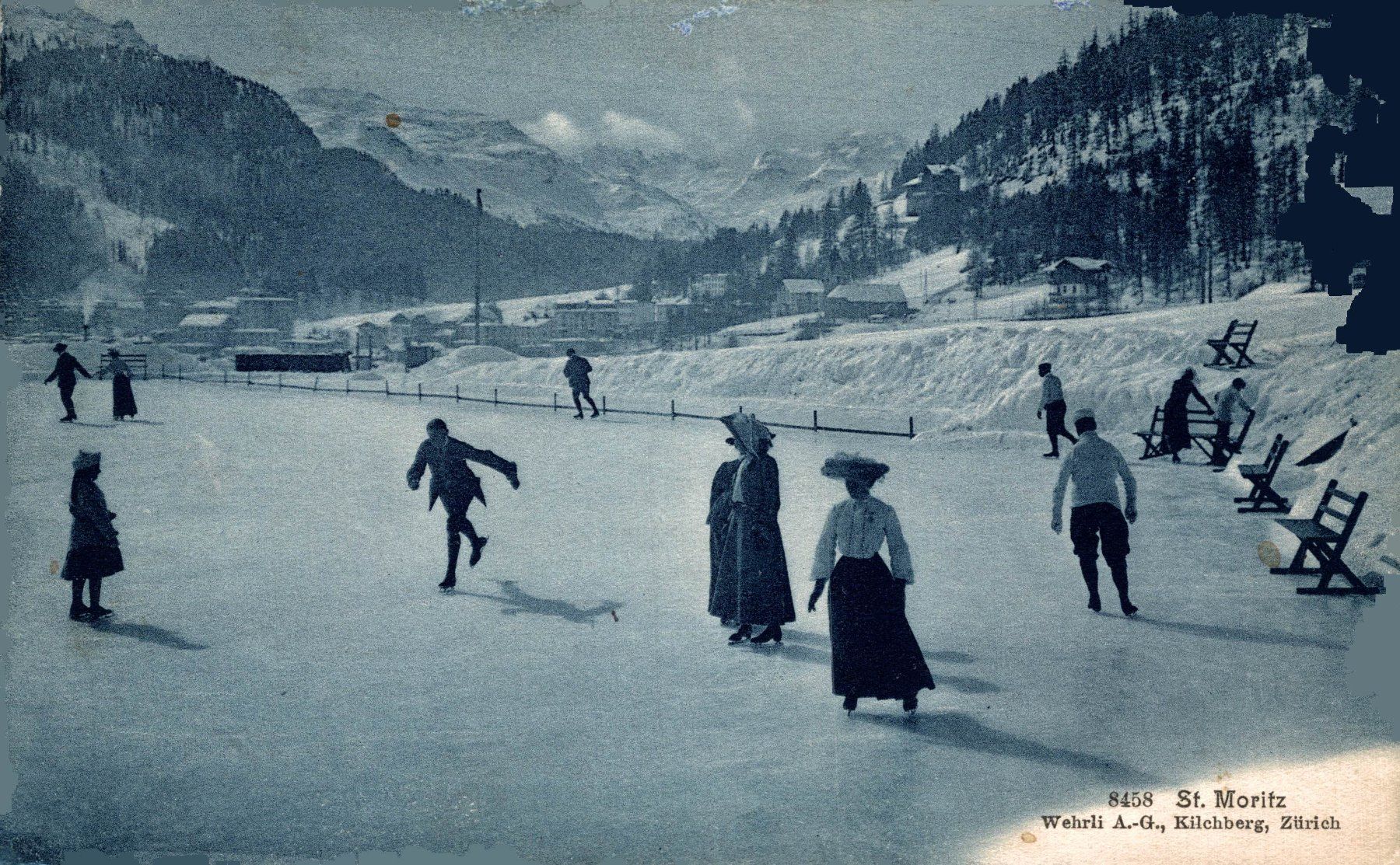 Ansichtskarten: St. Moritz. Schlittschuhläufer – Gebraucht aus Bronschhofen von Astore
