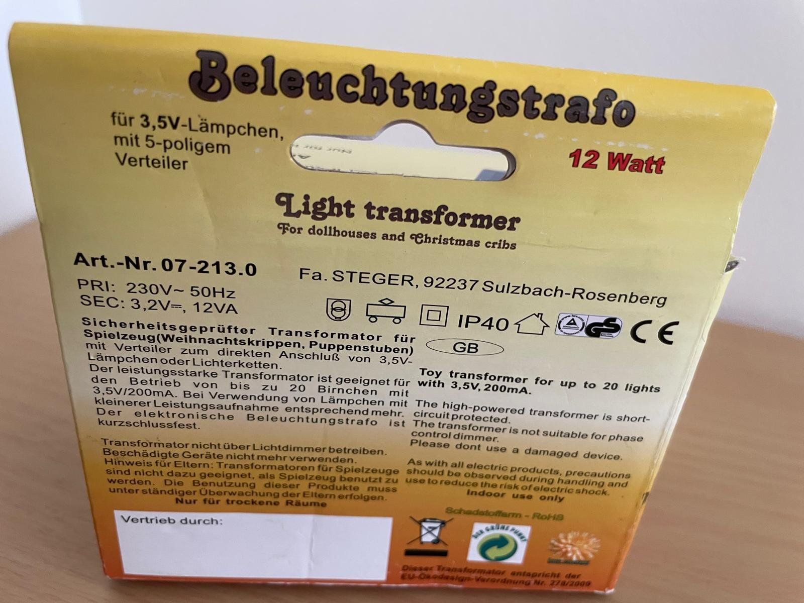 Modellini di ferrovie: Steger Beleuchtungstrafo – Nuovo e nell'imballaggio originale da Reinach BL venduto da pinusmugo 1