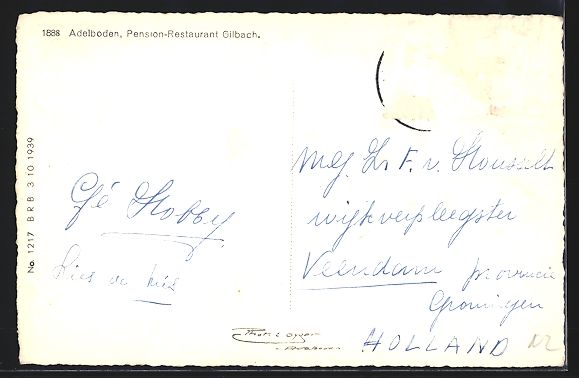 Cartoline postali: Adelboden, Pension-Restaurant Gilbach mi – Usato da Berlin venduto da bartko-reher 1