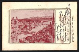 Seiden-AK Zürich, Ortsansicht aus Seide