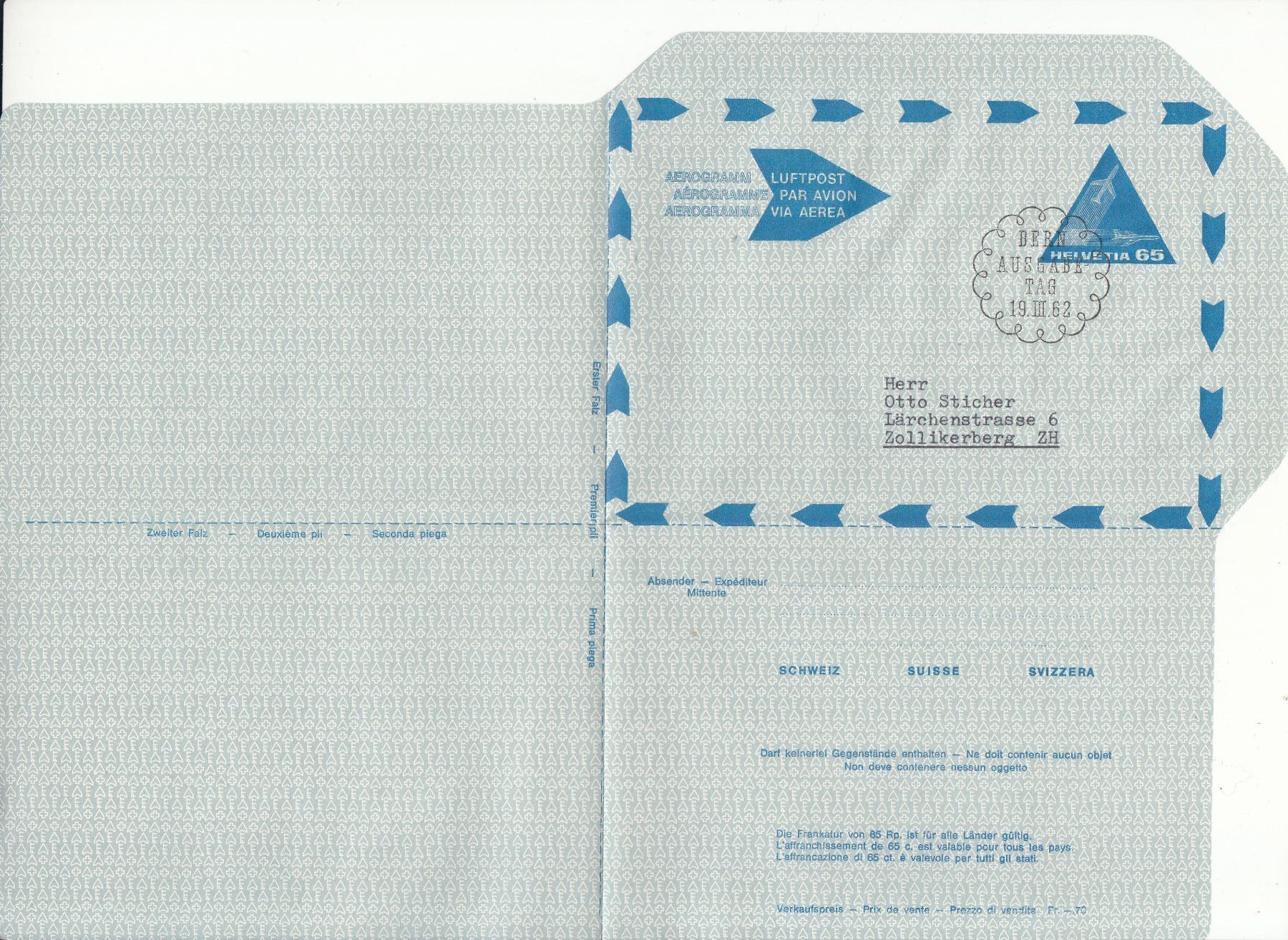 Tutti i francobolli: SLH FG 101 Aerogramm mit ET, adressiert – Usato da Bürglen TG venduto da StampGraf 1