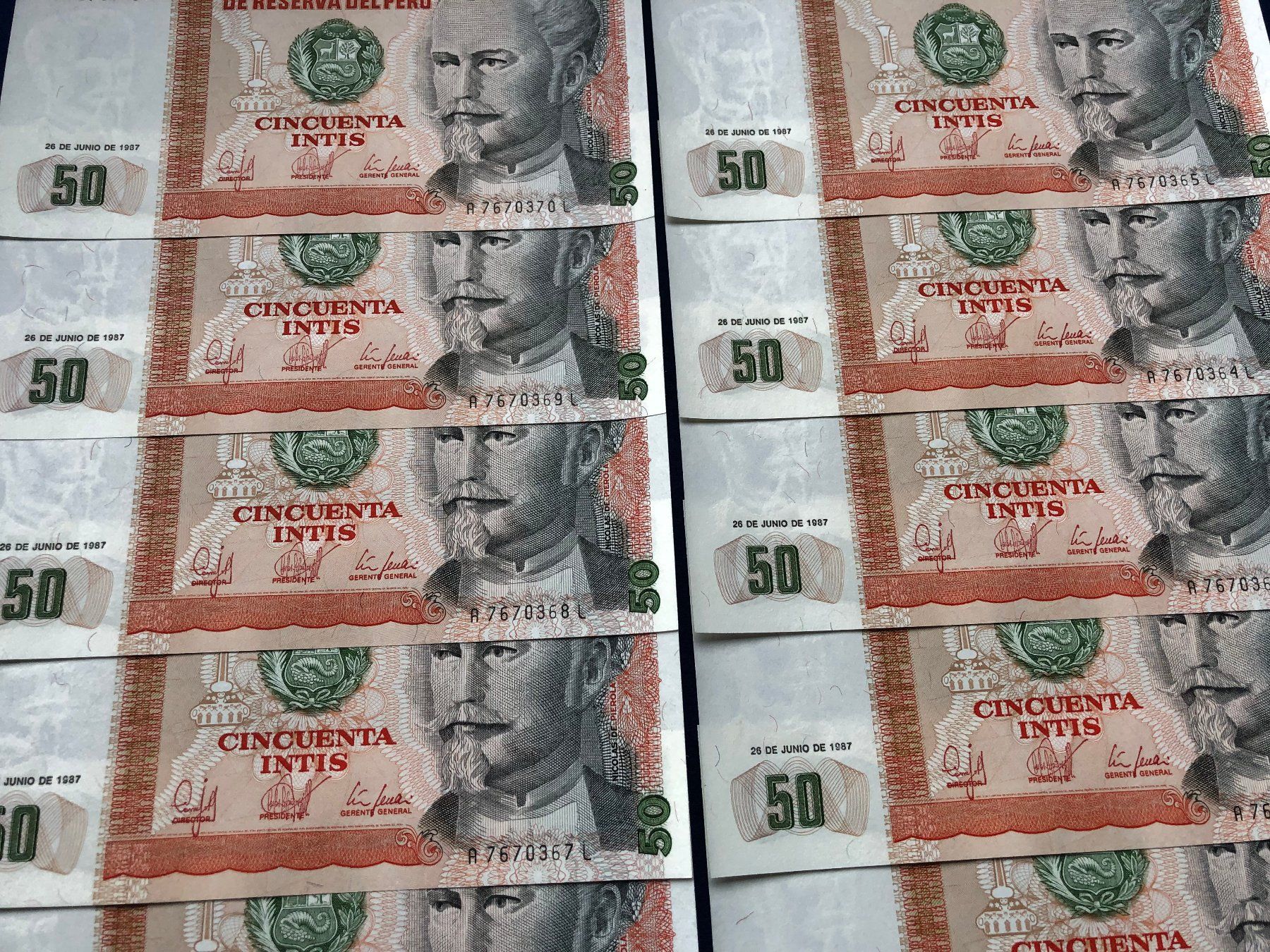 Banconote: Peru 1987 - 10 x 50 Intis aUNC – Nuovo (secondo la descrizione) da Pfäffikon SZ venduto da Sieben77 5