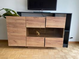 Modernes Sideboard, Anthrazit/Natur, 1,5 Jahre alt