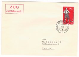 Lettre de Zug BPA A557b pour Thalwil le 7.IX.55