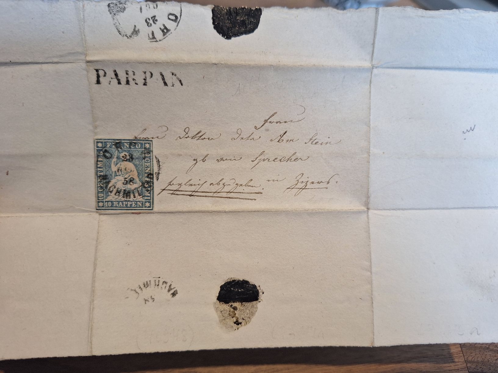 Tutti i francobolli: Strubelbrief 23C.d PARPAN mit Attest  Kat. 110.- – Usato da Balgach venduto da SIMEON27 1