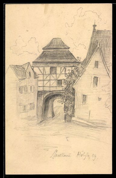 Cartoline postali: Handgemalt: Maulbronn, Ortspartie mit Wo – Usato da Berlin venduto da bartko-reher