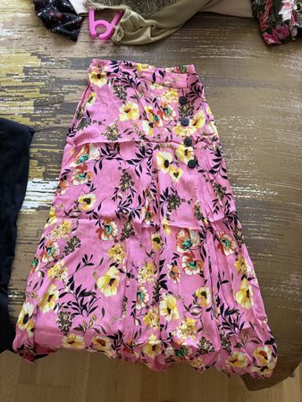 Pantaloni estivi floreale rosa con bottoni, taglia S!59