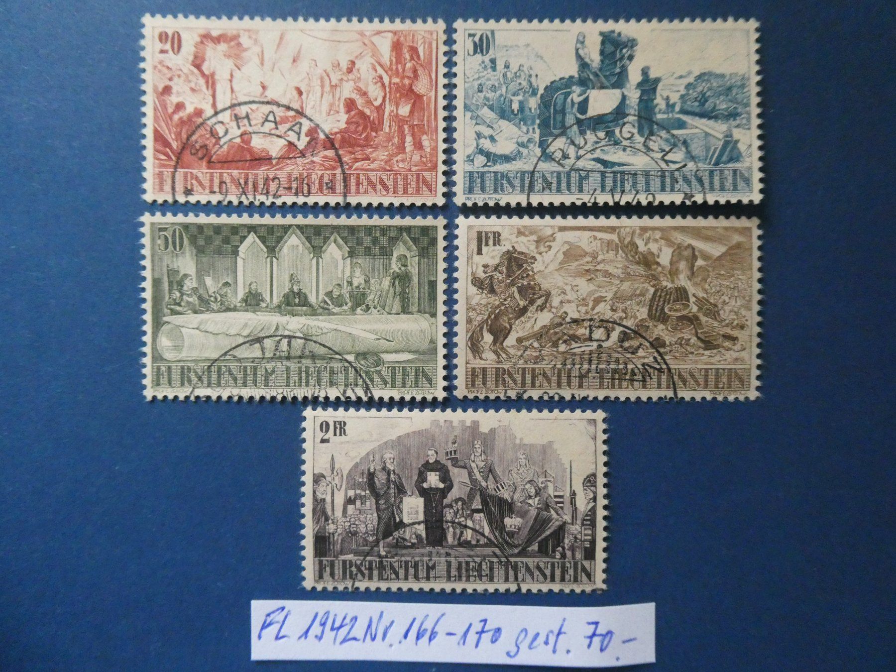 Tutti i francobolli: FL 1942 Nr. 166-170 gestempelt – Usato da Lausen venduto da Herbamare01