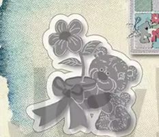 Neue Stanzschablone kleiner Bär mit Blume und Schleife