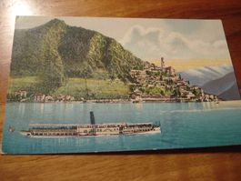 Morcote, Lago die Lugano, 1922, mit Dampfschiff, farbig