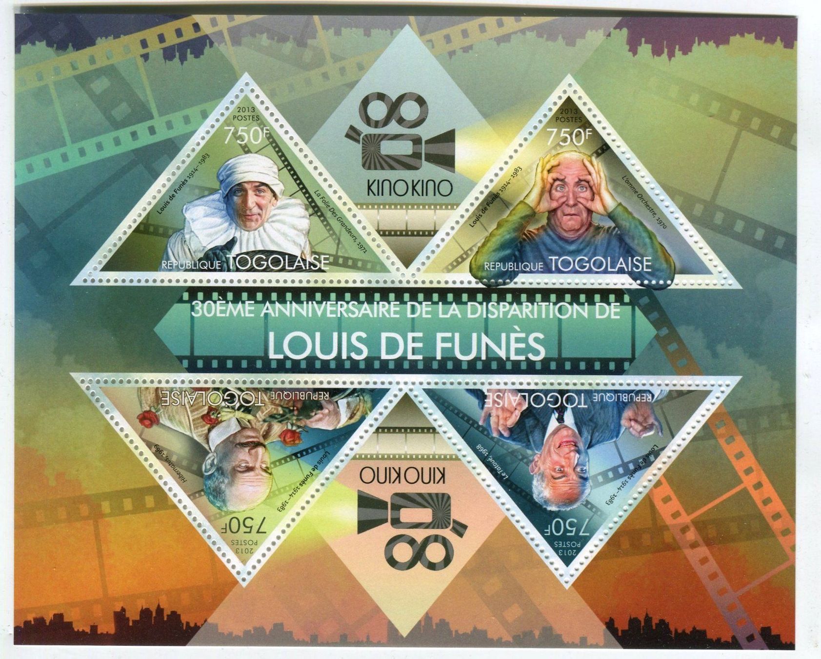 Tutti i francobolli: Block "Louis de Funès". Togo. – Nuovo e nell'imballaggio originale da Basel venduto da Butsch5
