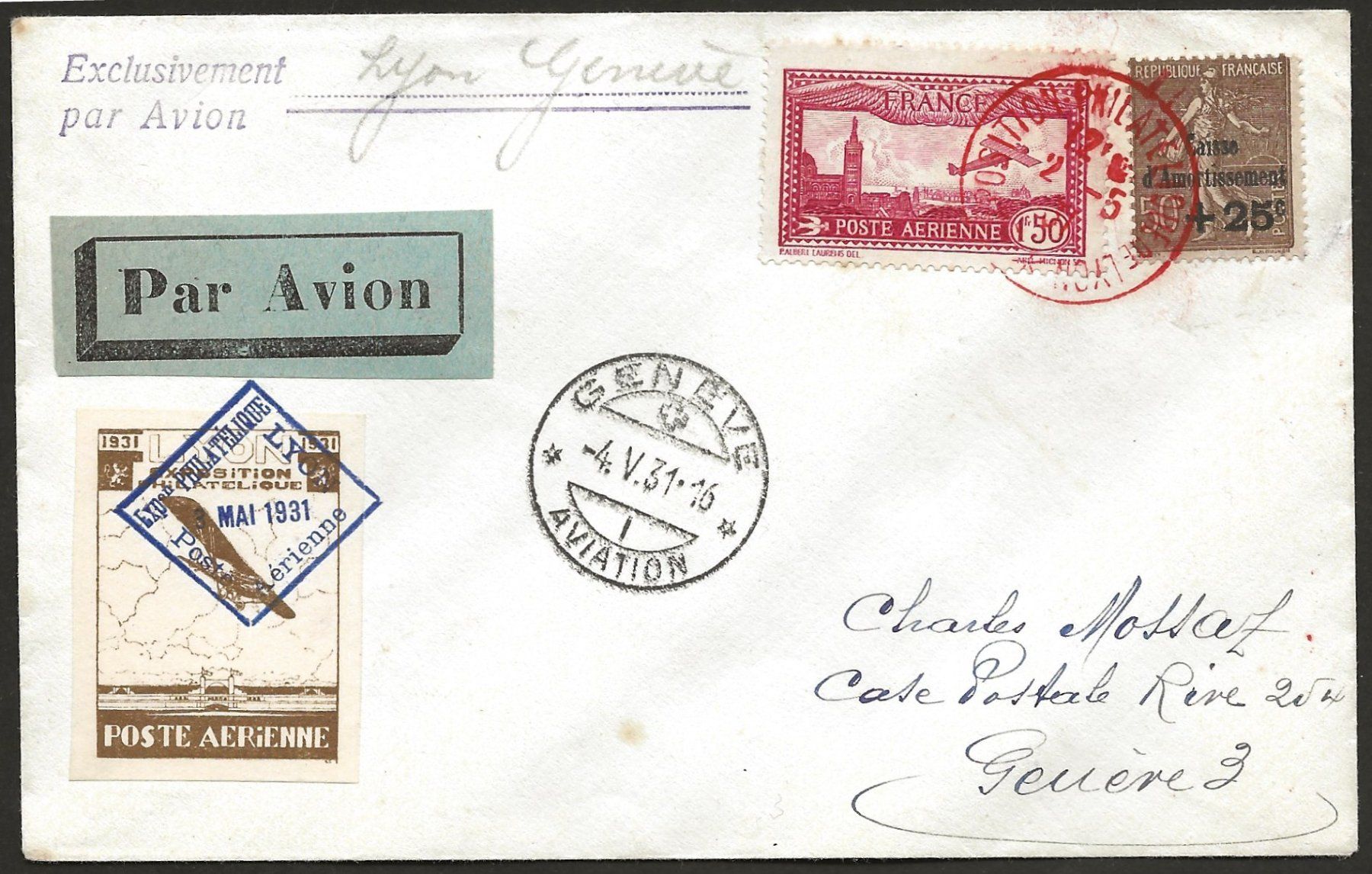 Tous les timbres: Flugpost Schweiz 1931 Lyon Genf Vignette Luftpost – D'occasion à Au ZH par xelagreb01
