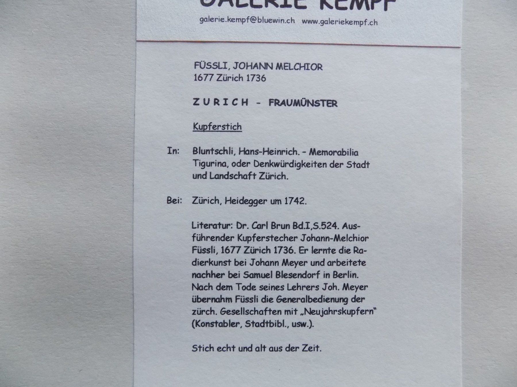 Incisioni: Zürich Fraumünster – Usato da Risch venduto da Rischli15 8