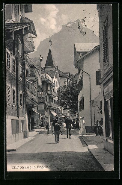 Cartes postales: Engelberg, Strasse im Ortskern, Flaneure – D'occasion à Berlin par bartko-reher