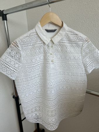 Tommy Hilfiger Damen Bluse S – Weiss mit Spitze