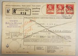 B43) 174, Tell 20 Rp. 3-Streifen Eckrand auf Brief
