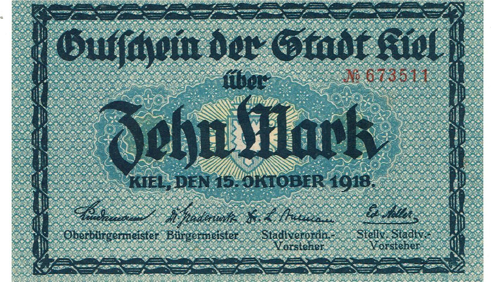 Banconote: Kiel 10 Mark 15.10.1918 VZ++ – Usato da Steffisburg venduto da ber_8htf